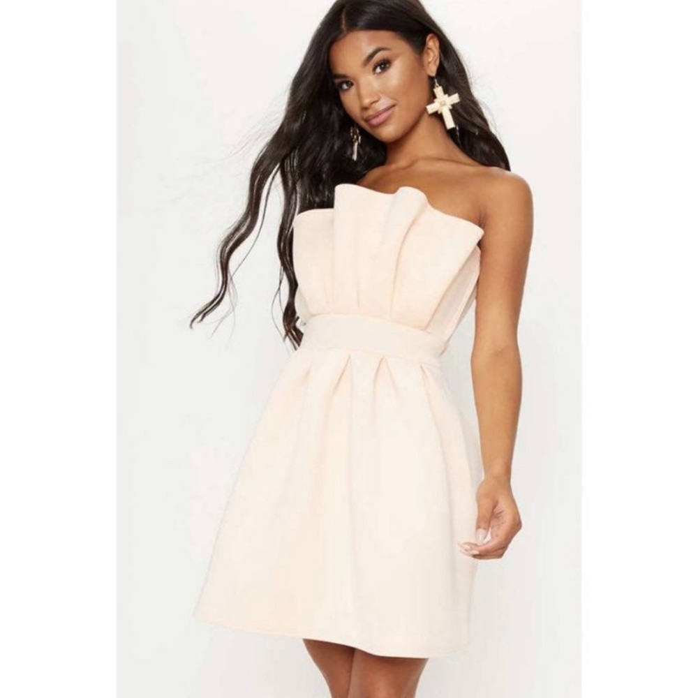 PrettyLittleThing Cream Strapless Dress